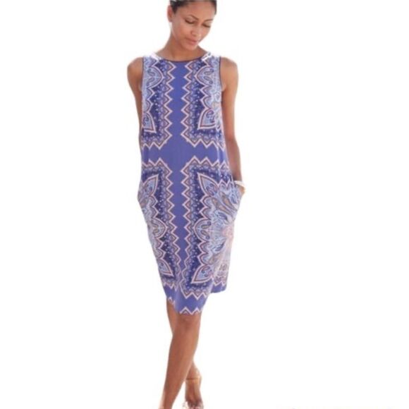 J. Jill Orange majestic blue Paisley rayon Shift Dress small petite Sleeveless - Picture 7 of 14